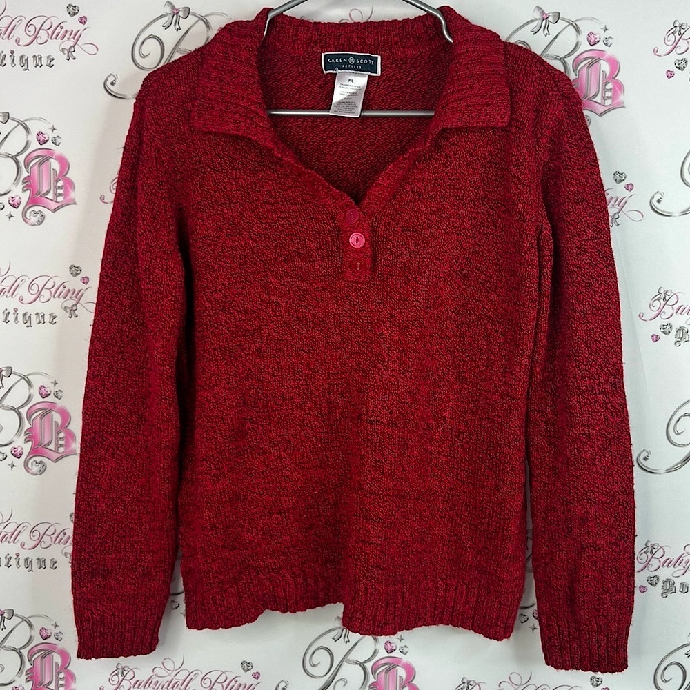 Karen Scott pull over half button up Women's Red V-Neck Sweater